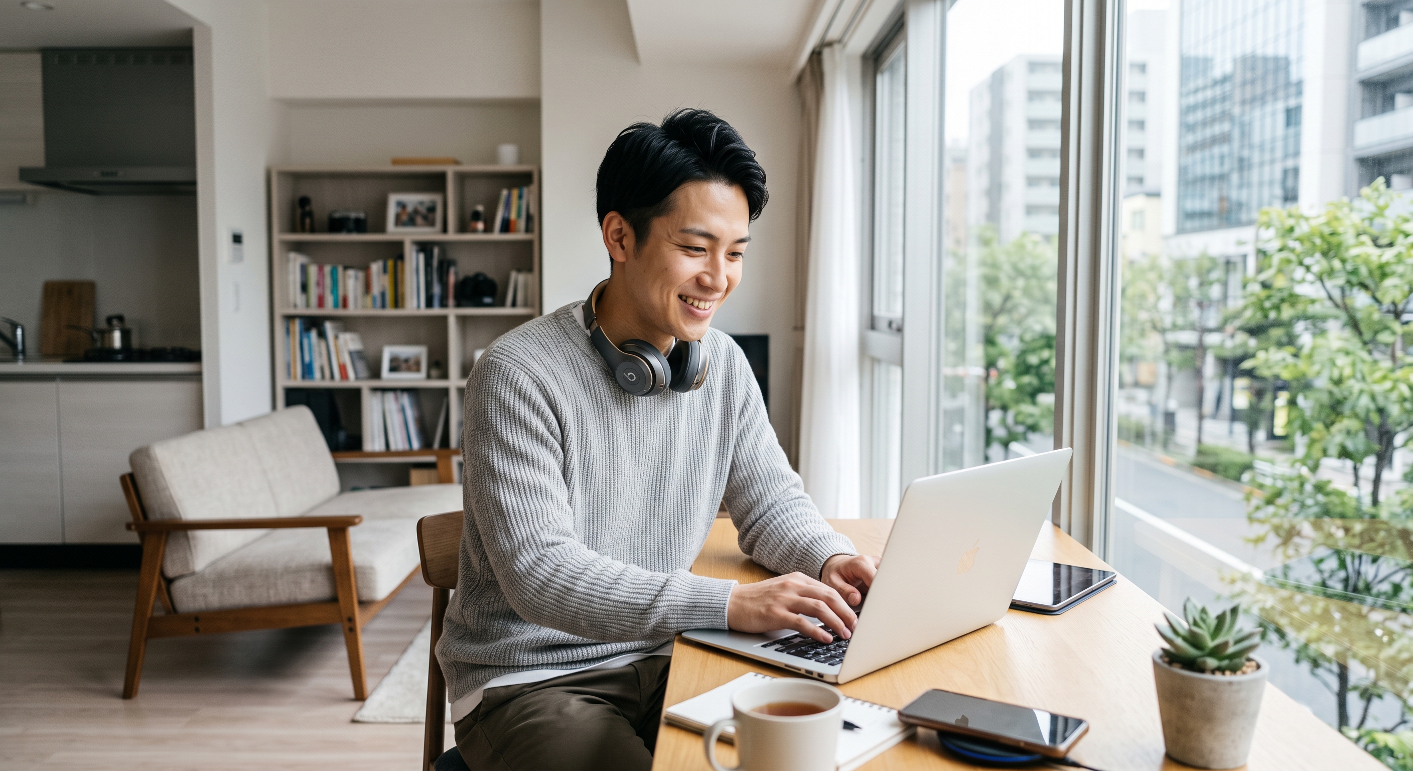 インターネットを利用する若い男性